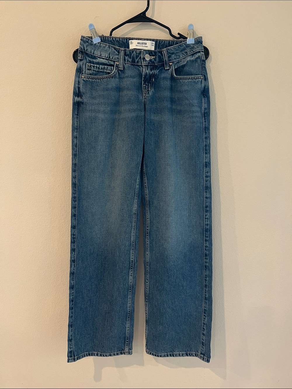 Hollister Ultra Low Rise Baggy Jeans Women’s 00L W24 Long Dark Wash Y2K